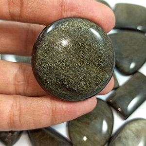 พลอยโอบซิเดียนสีทองธรรมชาติแบบคาโบชอง  แบบขายส่ง  แบบขัดเงา - Product Image 5