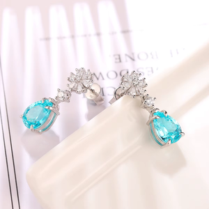 Trending 2 carat pear Cut Blue Diamond <b>Earrings</b> With White Diamond Luxury <b>earrings</b> <b>Top</b> Design for women's - Product Image 3