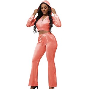 Ensemble de survêtement en velours éponge corail pour femme, manches longues, taille haute, coupe décontractée, couleur unie, pour le printemps et l'été - Product Image 3