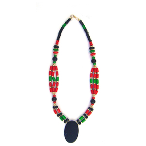 Collier indien fait main en perles d'os, style ethnique, pendentif géométrique, bijou unisexe tendance, pièce maîtresse multicolore - Product Image 1