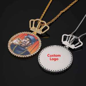 Silver Lab Grown Diamond Crown Photo Custom Picture Personalized Round <b>Memory</b> Hip Hop Gold Plated IGI Certified Unisex Pendant - Product Image 4