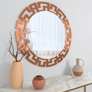 Miroir mural rond décoratif géométrique au design moderne, couleur cuivre, taille et couleur personnalisables, disponible pour l'entrée. - Product Image 2