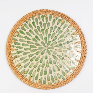 Handcrafted Bohemian Mother of Pearl inlay Wicker Rattan Round <b>Placemats</b> <b>Table</b> <b>Placemats</b> <b>for</b> Dining & Home - Product Image 1