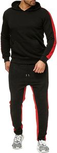 Ensemble de survêtement à capuche pour homme, noir et rouge rayé, manches longues, style sportif uni, vêtement d'automne respirant, sweat-shirt et pantalon, coupe classique - Product Image 2