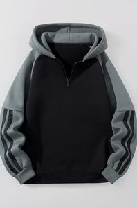 Hauts amples pour jeunes, style streetwear, sweats à capuche pour hommes, col montant, pull demi-zip, design bicolore, tendance - Product Image 2