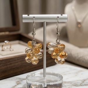 Pendientes Colgantes con Racimo de Piedras Preciosas Entrelazadas, Diseño Floral con Cuentas Hechas a Mano, Moda para Mujer, Aleación con Revestimiento Antideslustre - Product Image 4