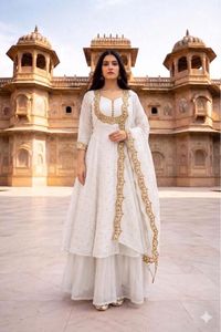 Suministro al por mayor de conjunto de falda y dupatta Anarkali con bordado de lentejuelas, vestido Anarkali de boda para exportación. - Product Image 6