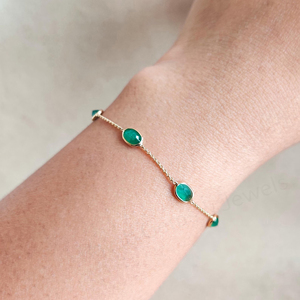 Best Selling Trendy Natural Emerald <b>Gemstone</b> Bezel 925 Silver 18k Gold Plated Chain Adjustable Wedding Gift Women Charm <b>Bracelet</b> - Product Image 2