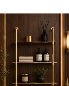 Modern Brass Wall Shelf Three-Layer Rectangle Storage Rack <b>Industrial</b> <b>Style</b> Gold Plated Metal Mounted Unit Bathroom Decor - Product Image 3