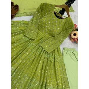 Hermoso conjunto de vestido Anarkali para mujer con trabajo de bordado que incluye Pent y Dupatta - Product Image 5