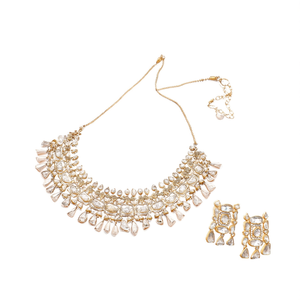 Albeli Moissanite Gold Plated Designer Bridal Necklace & Earring Set - Product Image 3