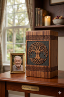Urne funéraire en bois de rose avec motif d'arbre celtique, marron, taille adulte, personnalisable