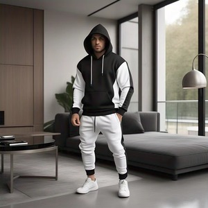 Conjunto Deportivo para Hombre con Capucha y Bloques de Color, Sudadera de Manga Larga y Pantalones, Transpirable, de Algodón, Ropa Casual de Otoño - Product Image 4