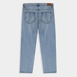Jean en denim décontracté pour homme, style urbain, bleu foncé délavé, avec logo personnalisable - Product Image 4