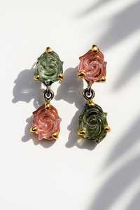 Boucles d'oreilles pendantes en argent sterling plaqué or avec tourmaline sculptée, inspirées de la nature, élégance artistique, pour mariage, anniversaire, fête - Product Image 3