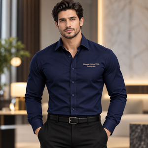 Khawaja Rafique Ullah Enterprises Men's <b>Blue</b> Embroidered <b>Dress</b> Shirt Full Sleeve Turn-down Collar Formal Cotton Anti-Wrin - Product Image 1