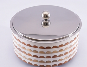 Contenedor Redondo Moderno de Madreperla con Tapa Metálica y Diseño Antipolvo para Uso en Cocina, Eventos de Boda y Restaurantes - Product Image 6