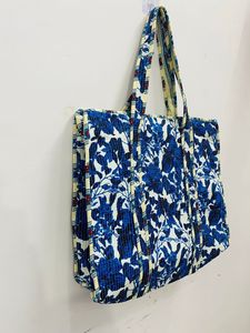 Blue Botanical Handmade Quilted Cotton <b>Boho</b> Style Drawstring Closure Lightweight Shoulder Carry Tote <b>Bag</b> for Women Bulk Export - Product Image 5