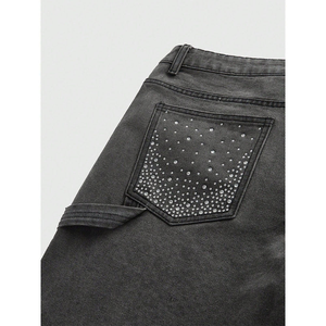 Shorts en jean pour homme ornés de strass et de cristaux, coupe décontractée, style streetwear, longueur genou, pour l'été - Product Image 5