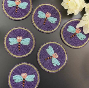Handcrafted Multicolor <b>Beaded</b> Buddhist Style Kitchen Use Traditional Indian Seed Beads Embroidered <b>Coaster</b> Set - Product Image 1