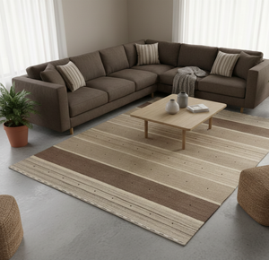 Alfombra Lori Moderna de Tono Tierra con Rayas, Tejida a Mano en Lana, Reversible, Resistente al Fuego, Lavable, Antideslizante, con Diseño Floral, Apta para Mascotas - Product Image 1