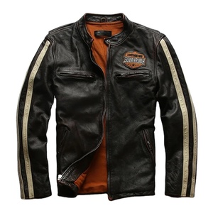 Men's Vintage Motorcycle Moto Biker Jacket Slim Fit Fashion Brand Letter Leather Coats Factory Made Canvas Fabric - Product Image 1