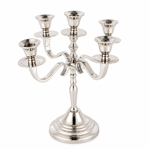 <b>Marvelous</b> Design 5 Arm Silver Metal Candelabra Aluminium Candlestick Holder For Wedding Table Centerpiece Decoration Low Price - Product Image 1