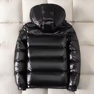 Unisex Black Coated Sheep Hooded Puffer <b>Jacket</b> <b>Fleece</b> <b>Lining</b> Zipper Closure Windproof Casual Winter Outerwear Regular Fit - Product Image 4