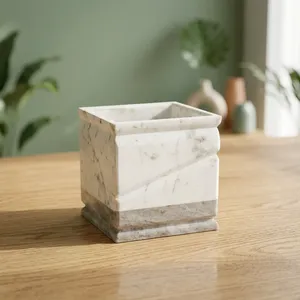 <b>Square</b> Marble Planter Tabletop Indoor Home Decor Minimalist Living Room Durable All Seasons - Product Image 6