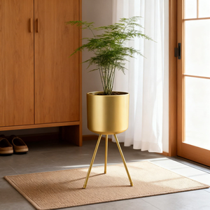 Pot de fleurs moderne en métal doré avec support doré pour plantes d'intérieur, porte-pot de fleurs haut de gamme pour salon, bureau, balcon, jardin - Product Image 5