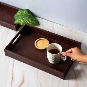 Plateau de service en similicuir sur mesure, plateaux décoratifs en similicuir pour apéritifs, plateau de présentation en bois naturel et similicuir - Product Image 6