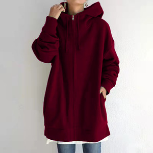Sweat-shirts à capuche zippés respirants pour femmes, style streetwear, coupe oversize, pour l'automne, décontractés, longs, en polaire, avec poches - Product Image 6