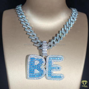 Collier de luxe Hip Hop en moissanite bleue et diamants, serti pavé, style cubain, pour hommes et femmes - Product Image 2
