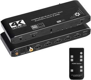 SYONG HDMIスイッチ 4x1 光SPDIF/同軸/3.5mm L/Rオーディオ抽出機能付き、4K60Hz HDMIスイッチャー HDMI 2.0b HDCP 2.2、ARC対応 - Product Image 1