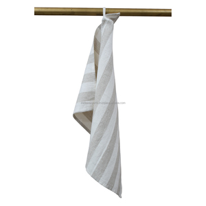 Serviette de cuisine en lin naturel rayé, conçue pour le séchage et le nettoyage de la vaisselle, offrant une texture douce, un tissage solide et réutilisable - Product Image 2