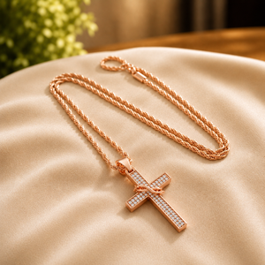 Plated Gold Moissanite <b>Cross</b> Pendant Necklace Brilliant Round Diamond Charm Jewelry for Men and Women - Product Image 4