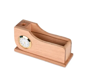 Natural Wood Pen Stand With Clock Desktop Storage Stand Best Price Handmade Antique Style Desktop Storage Stand - Product Image 3
