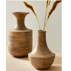 Vase de table en bois de manguier, style moderne, fait main, écologique, design contemporain, décoration intérieure, à prix abordable - Product Image 2