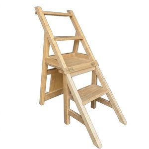 เก้าอี้บันไดไม้แบบพับได้ 2 in 1  ทำจากไม้สักธรรมชาติ สำหรับใช้ในบ้าน - Product Image 1