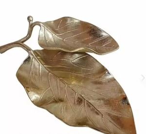 ชามตกแต่งลายใบไม้เคลือบทอง 3 ช่อง ถาดลายใบไม้สีทองสำหรับตกแต่ง ชามตกแต่งลายใบไม้เคลือบทอง 3 ช่อง - Product Image 2