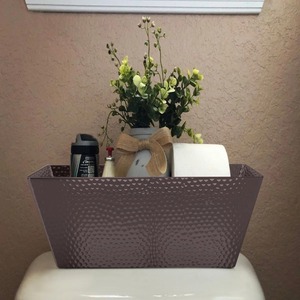 White Rectangle Metal Storage <b>Basket</b> With Wooden Handles Rustic Style Multi-Purpose Organizer - Product Image 6