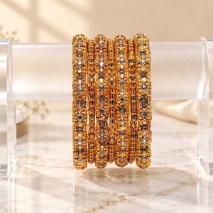 Juego de Brazaletes Florales Chapados en Oro para Mujer, Joyería de Imitación Tradicional Pakistaní para Bodas, Fabricante Mayorista - Product Image 2