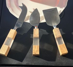 Stainless Steel Cheese Knife <b>Set</b> With Wood Handle And Resin Inlay Durable Kitchen Tool For Cheese Serving - Product Image 1