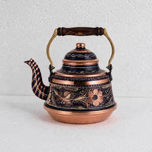 Handmade Turkish Copper <b>Tea</b> Kettle Blue Enamel <b>Tea</b> Pot Pure Copper Wooden Handle Traditional Teapot OEM Wholesale Factory - Product Image 2
