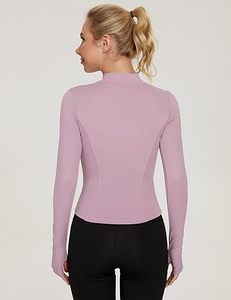 Women's Lavender Half-<b>Zip</b> Long Sleeve Yoga Top Breathable Solid Color Polyester Spandex Sportswear Skinny Fit All Seasons Stand - Product Image 4