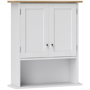 Mobile Bagno Moderno Bianco a 2 Ante da Parete in Legno Massello e MDF con Ripiano Regolabile in Acciaio per Hotel - Product Image 1