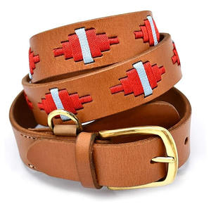Ceinture polo en cuir artisanal avec motifs tissés colorés, conçue pour un usage quotidien, style western et équestre. - Product Image 1