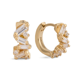 Pendientes de Aro Abiertos de Oro Sólido de 18K con Diamantes, Diseño de Lujo, Joyería Fina para Mujer, Elegante Regalo de Aniversario para Ella - Product Image 1