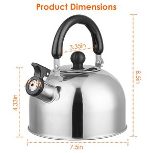 Tetera silbadora de acero inoxidable de 2.1 cuartos de galón para estufa, inducción y gas, con mango aislado, para camping, cocina y oficina - Product Image 6
