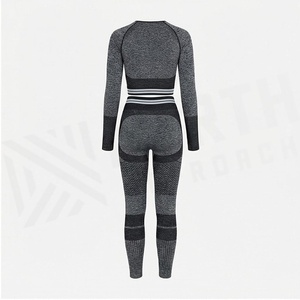 North Approach 2 Piece Yoga Set Full Length Crew Neck Ribbed Solid Gray Sportswear Women's Gym Wear - Product Image 2